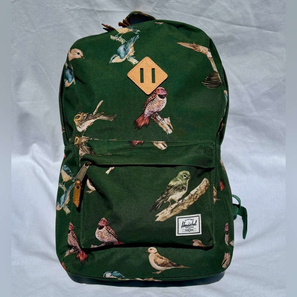 Herschel Supply Co., Green Full-sized Backpack with Bird Print